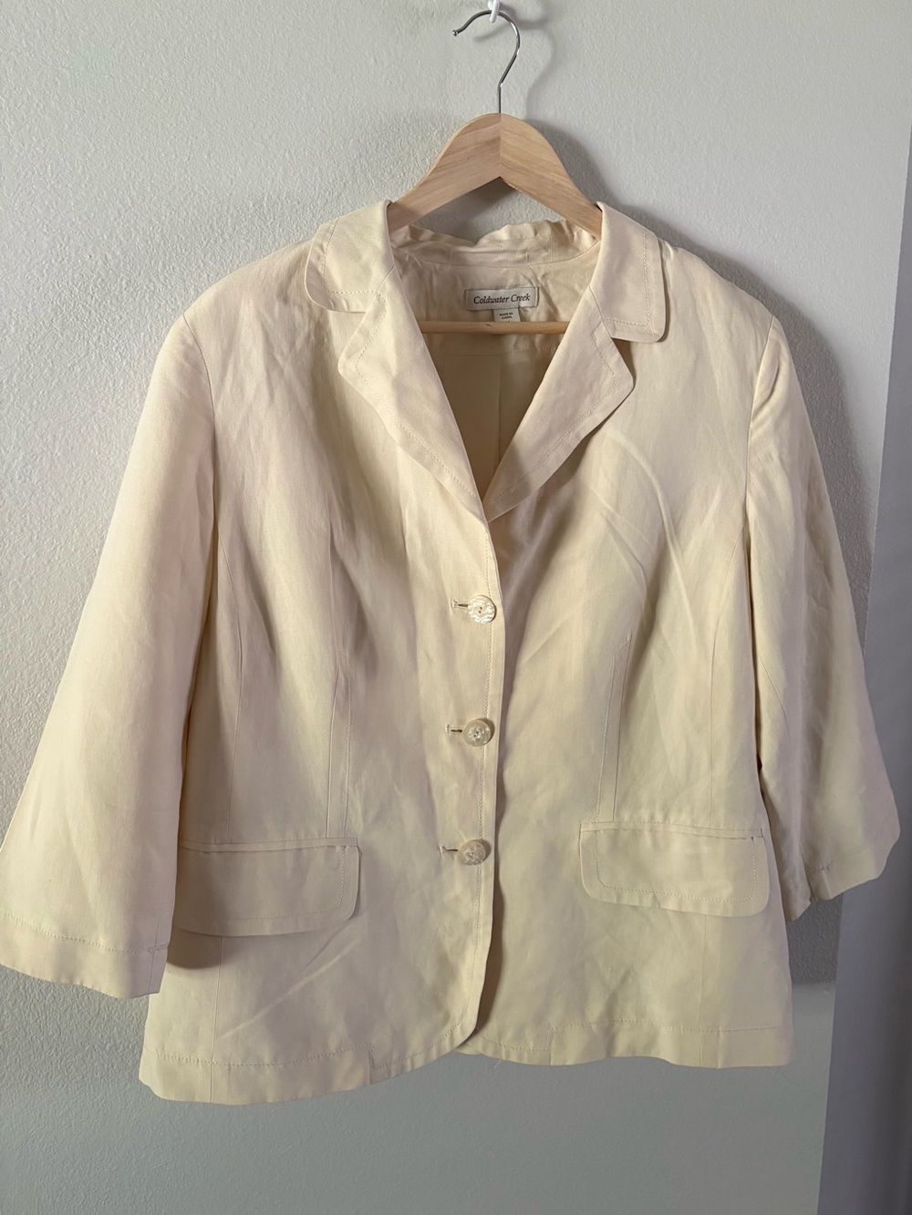 Coldwater Creek Cream Lightweight Summer Jacket 100% Linen Silk blend size 16